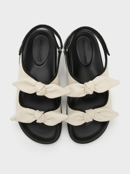 Contrast-Trim Knot-Bow Slingback Sandals - Chalk | CHARLES & KEITH