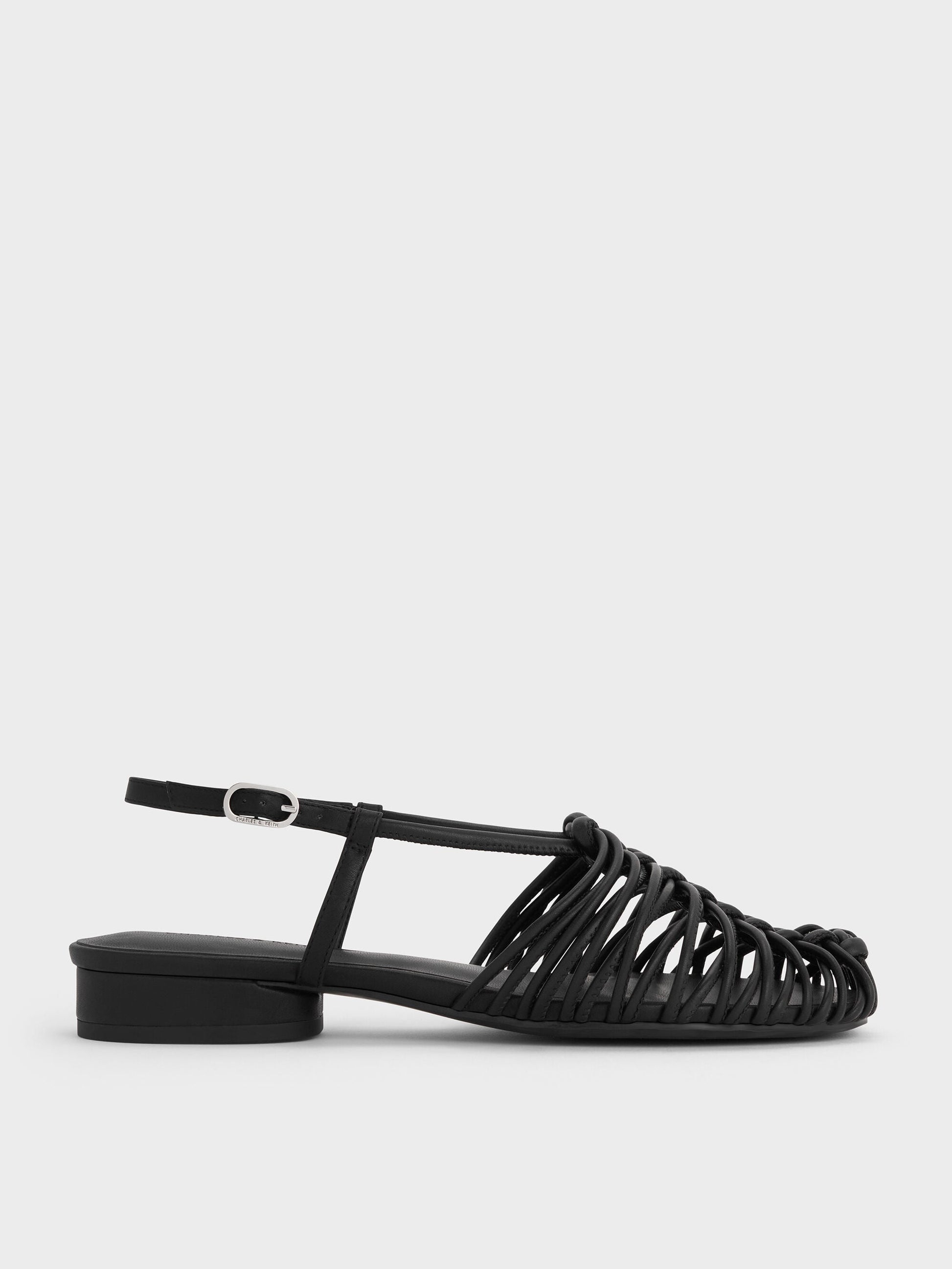 Linnea Woven Slingback Caged Sandals - Black | CHARLES & KEITH