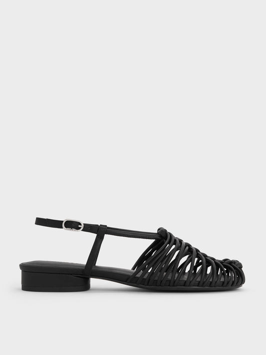 Linnea Woven Slingback Caged Sandals - Black | CHARLES & KEITH