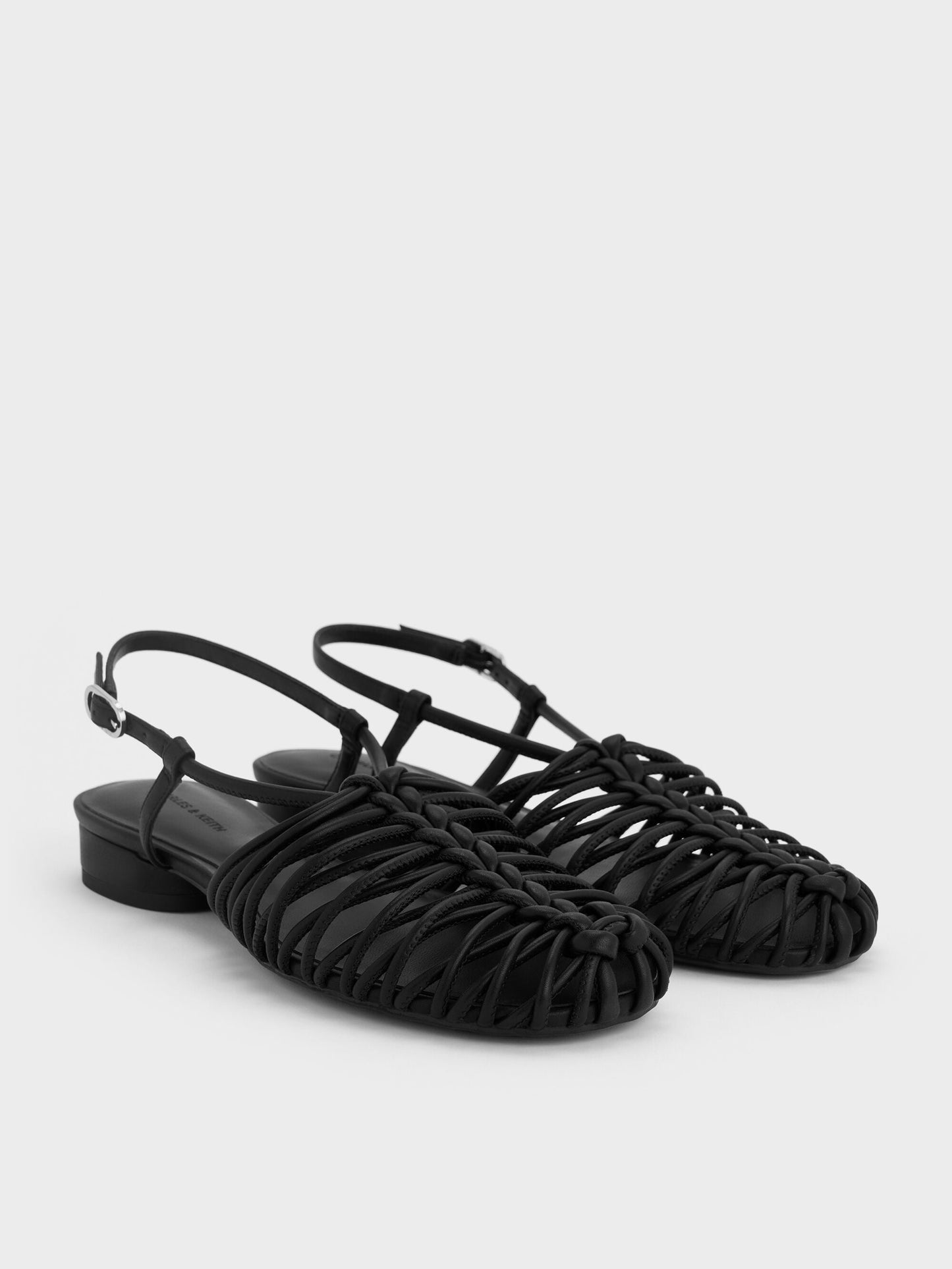 Linnea Woven Slingback Caged Sandals - Black | CHARLES & KEITH