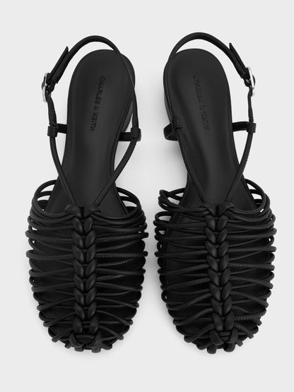Linnea Woven Slingback Caged Sandals - Black | CHARLES & KEITH