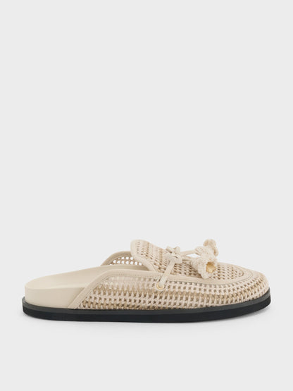 Crochet & Suede Flower Mules - Chalk | CHARLES & KEITH