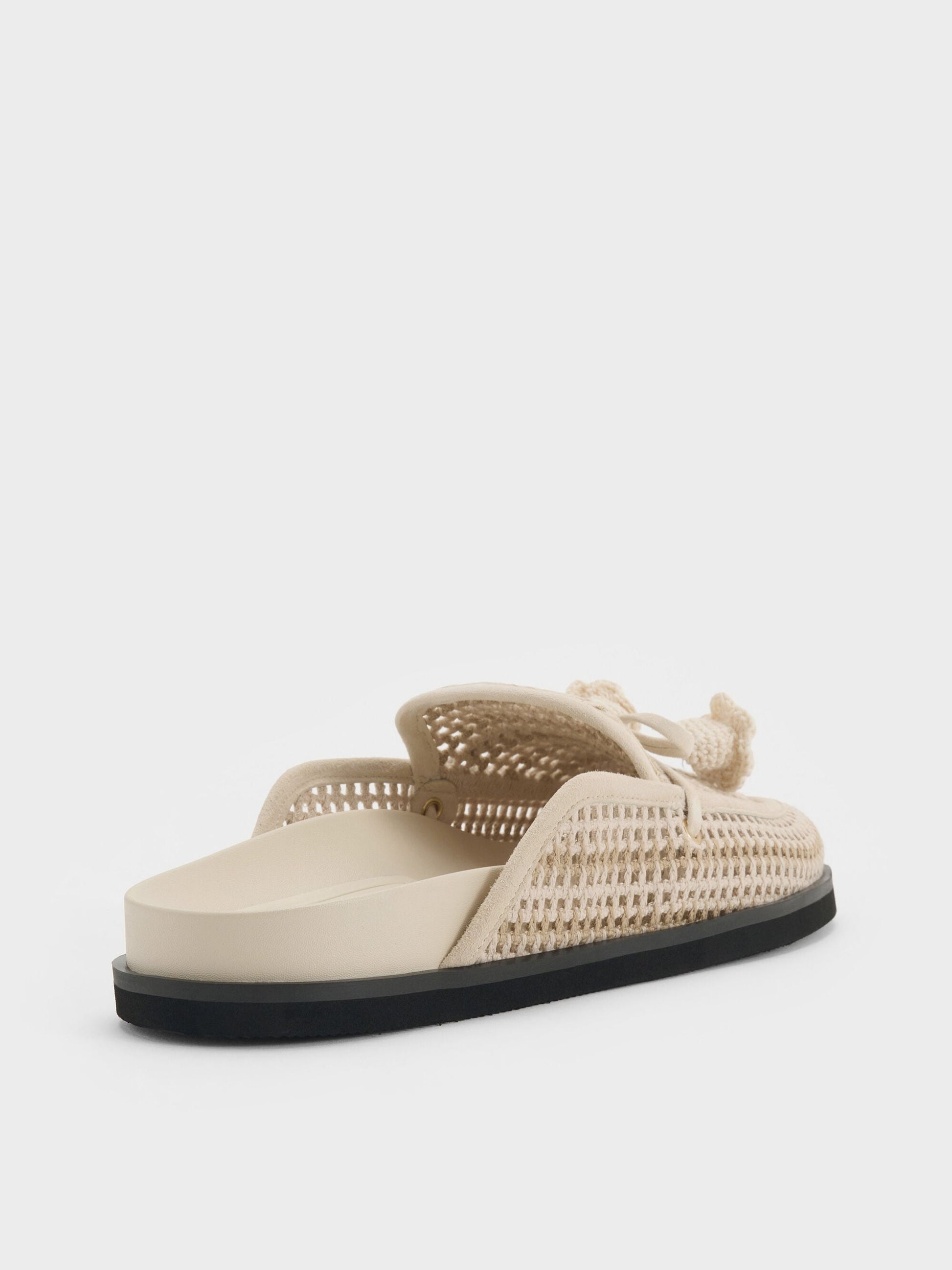Crochet & Suede Flower Mules - Chalk | CHARLES & KEITH