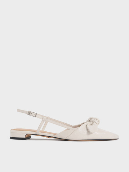Jayce Leather Knot-Bow Slingback Flats - White | CHARLES & KEITH