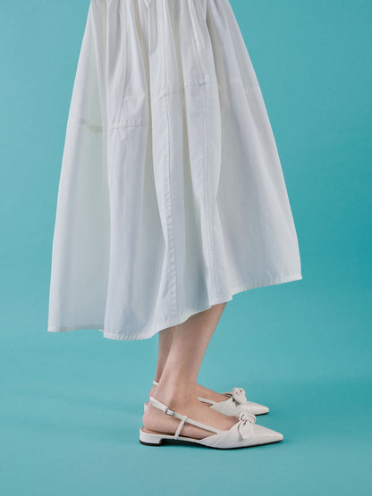 Jayce Leather Knot-Bow Slingback Flats - White | CHARLES & KEITH