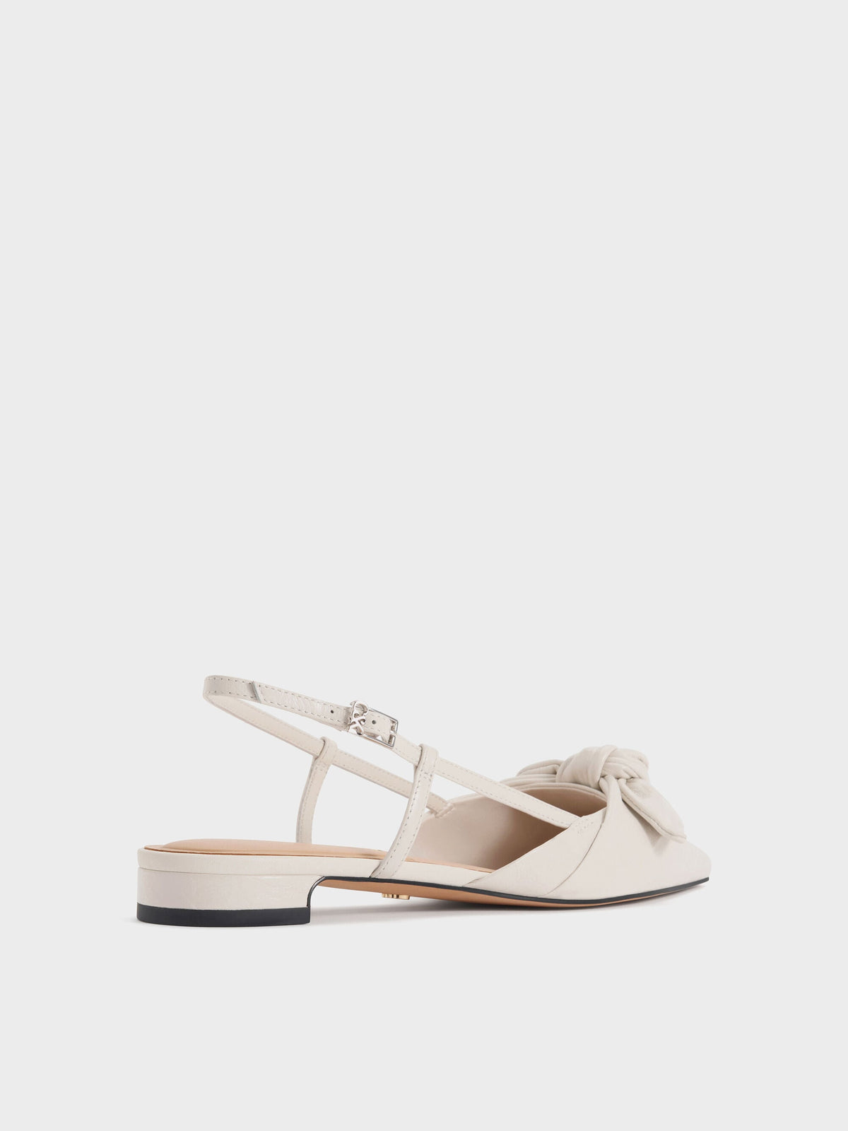 Jayce Leather Knot-Bow Slingback Flats - White | CHARLES & KEITH