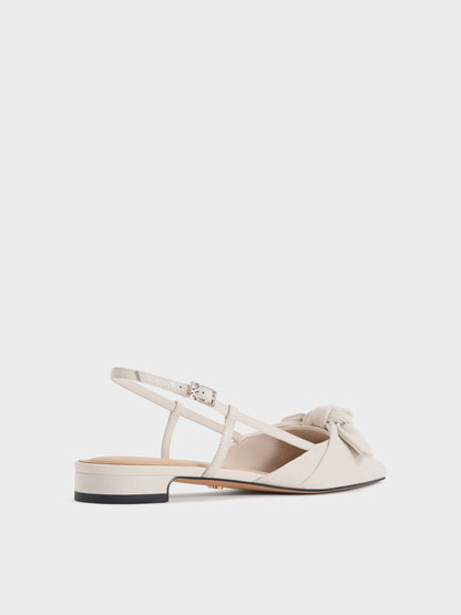 Jayce Leather Knot-Bow Slingback Flats - White | CHARLES & KEITH