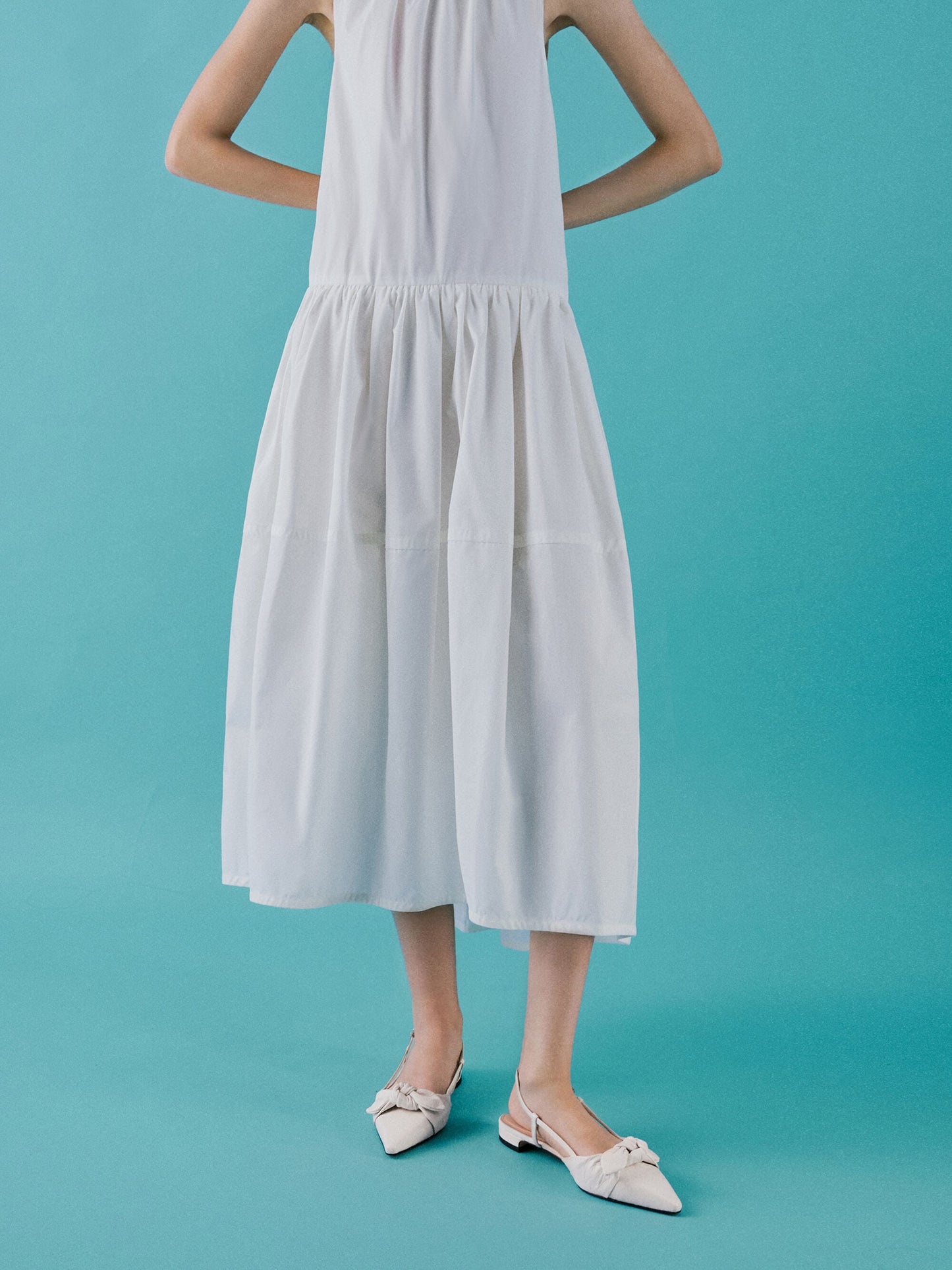 Jayce Leather Knot-Bow Slingback Flats - White | CHARLES & KEITH