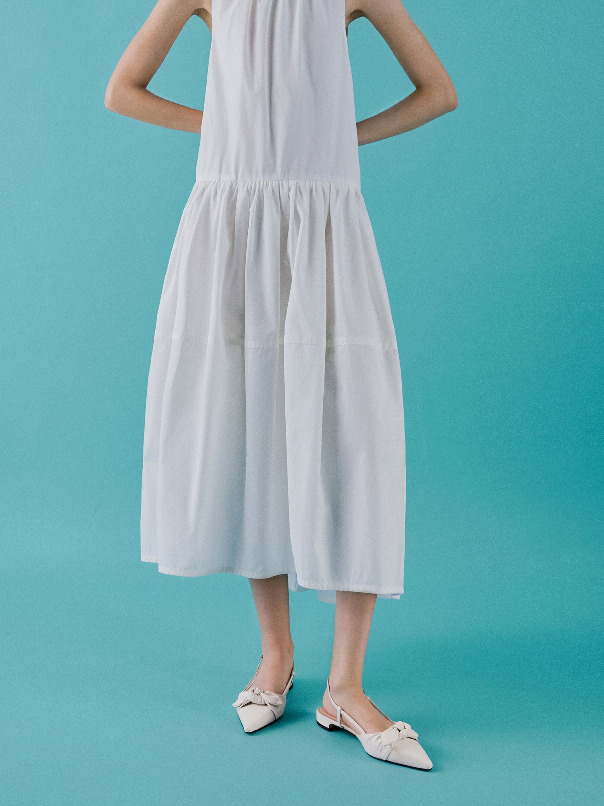 Jayce Leather Knot-Bow Slingback Flats - White | CHARLES & KEITH