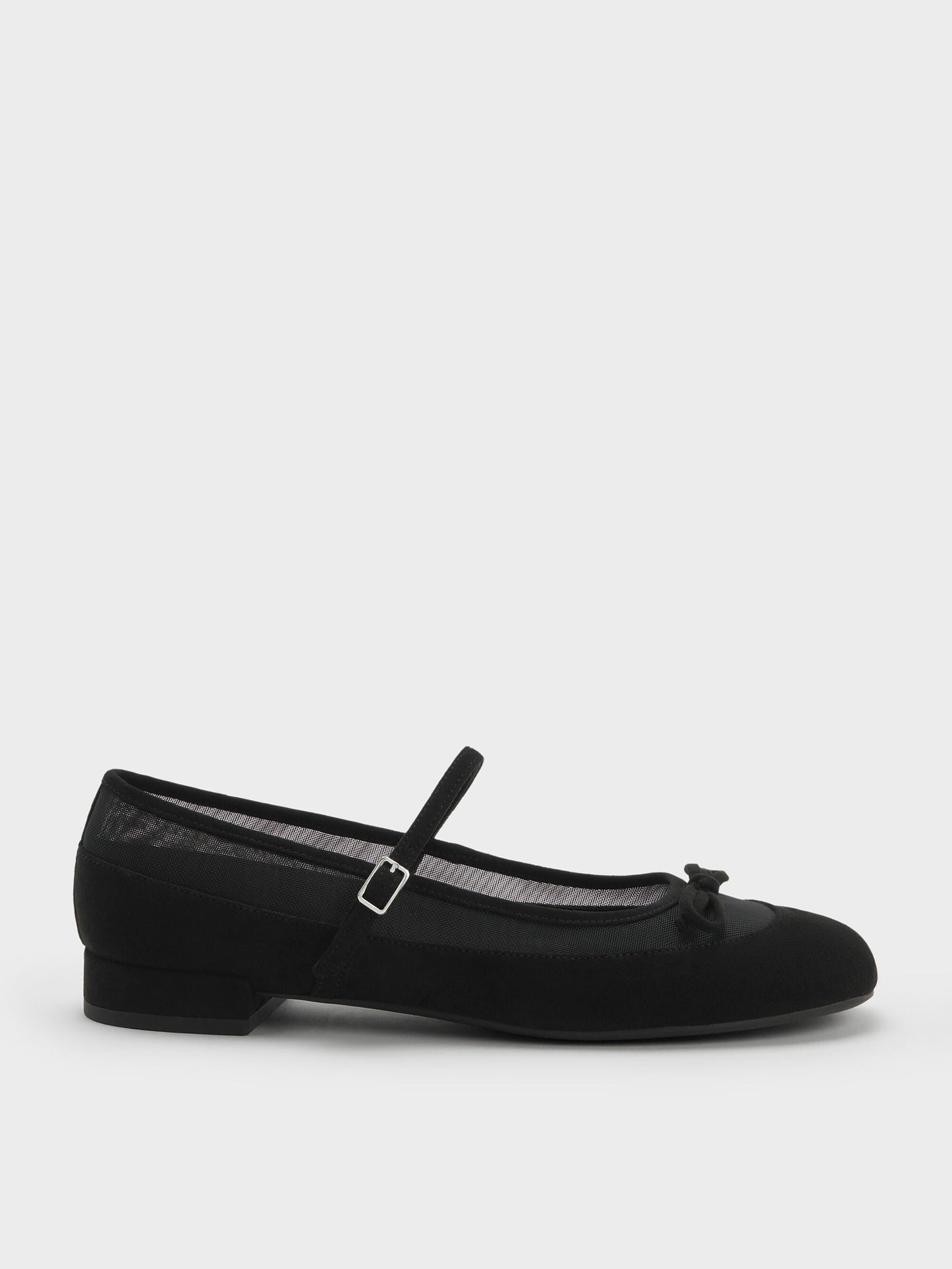 Mulligan Faux Suede & Mesh Mary Janes - Black Textured | CHARLES & KEITH
