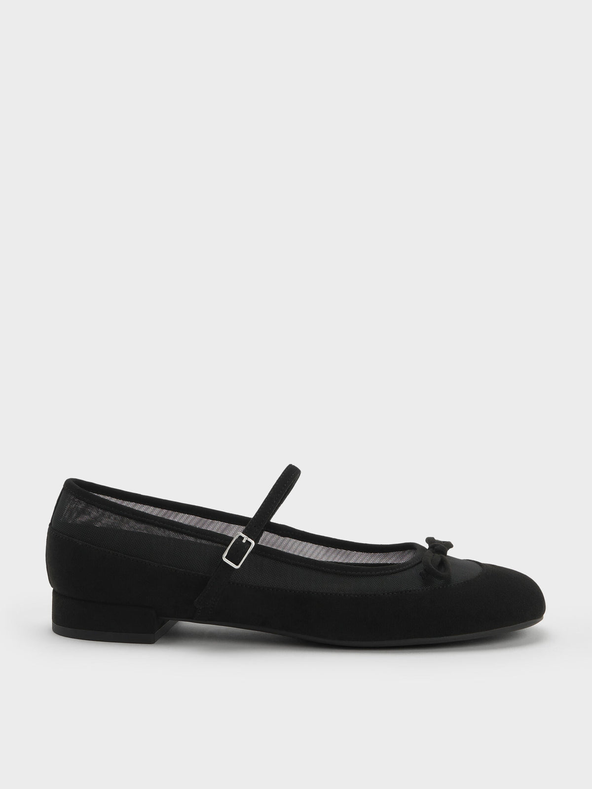 Mulligan Faux Suede & Mesh Mary Janes - Black Textured | CHARLES & KEITH