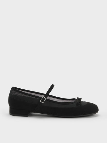 Mulligan Faux Suede & Mesh Mary Janes - Black Textured | CHARLES & KEITH