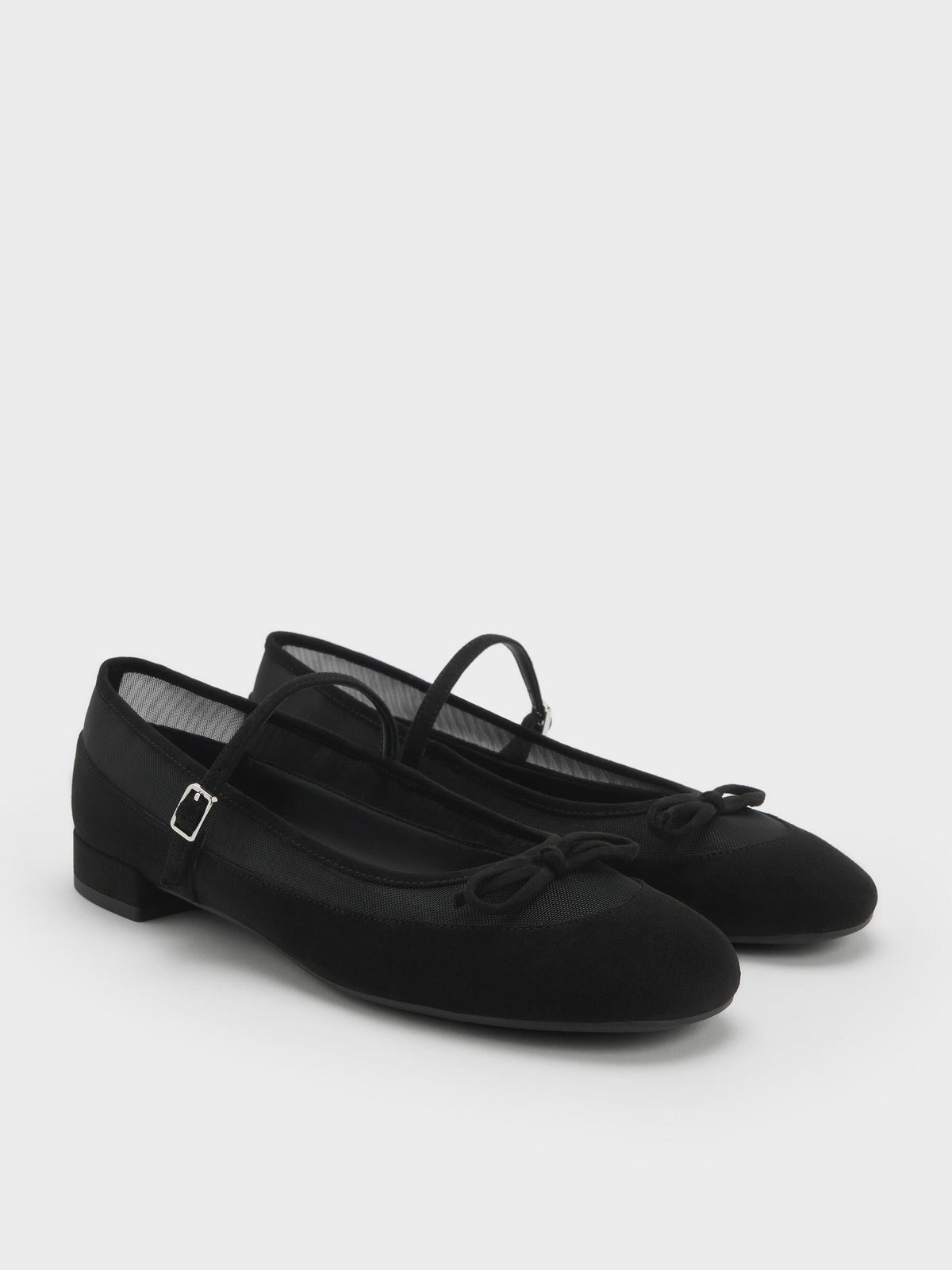Mulligan Faux Suede & Mesh Mary Janes - Black Textured | CHARLES & KEITH
