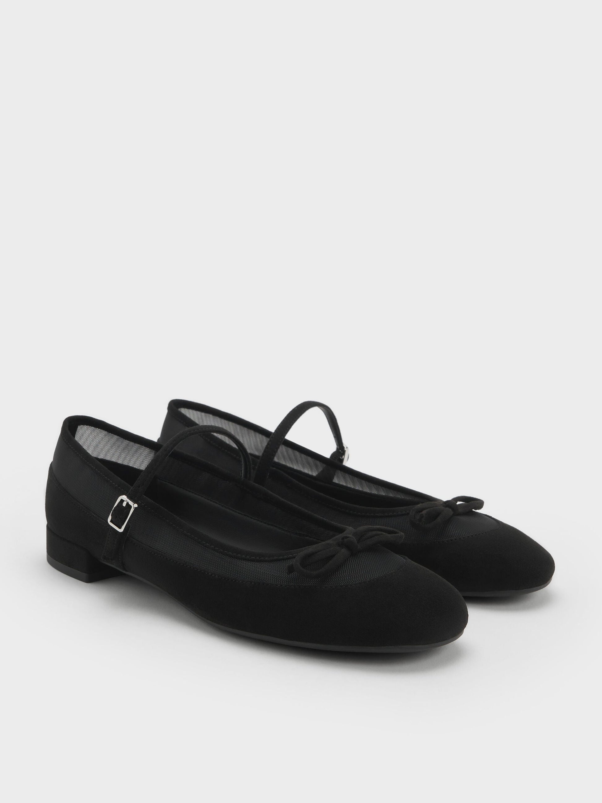 Mulligan Faux Suede & Mesh Mary Janes - Black Textured | CHARLES & KEITH