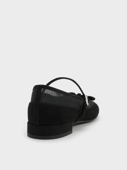 Mulligan Faux Suede & Mesh Mary Janes - Black Textured | CHARLES & KEITH
