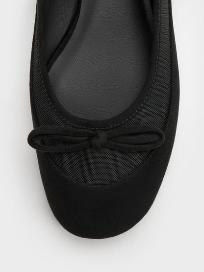 Mulligan Faux Suede & Mesh Mary Janes - Black Textured | CHARLES & KEITH