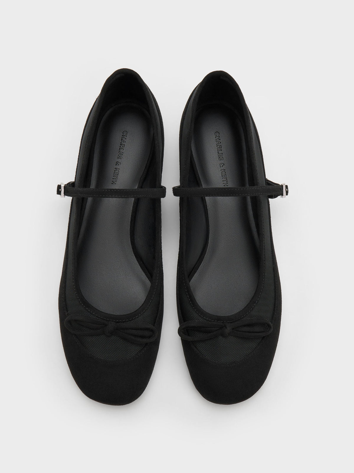 Mulligan Faux Suede & Mesh Mary Janes - Black Textured | CHARLES & KEITH