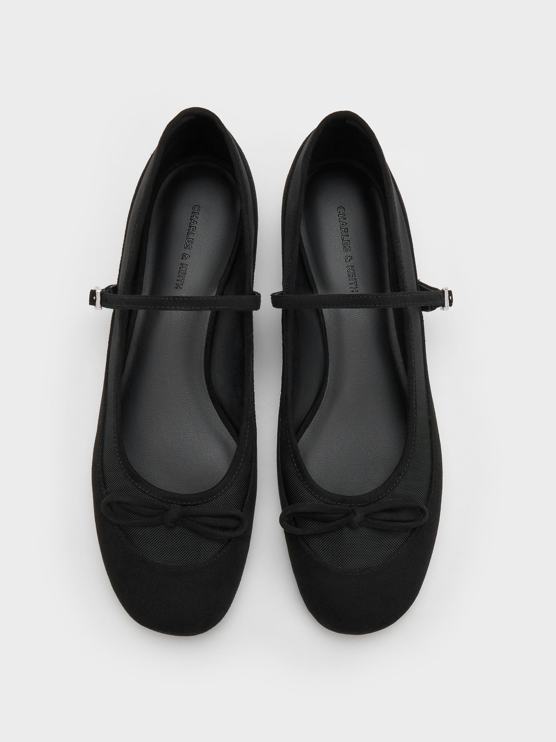 Mulligan Faux Suede & Mesh Mary Janes - Black Textured | CHARLES & KEITH