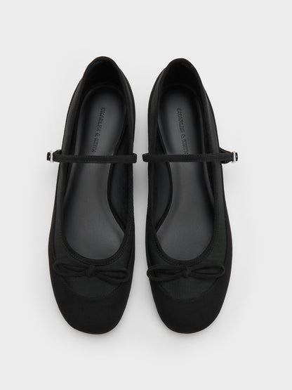 Mulligan Faux Suede & Mesh Mary Janes - Black Textured | CHARLES & KEITH