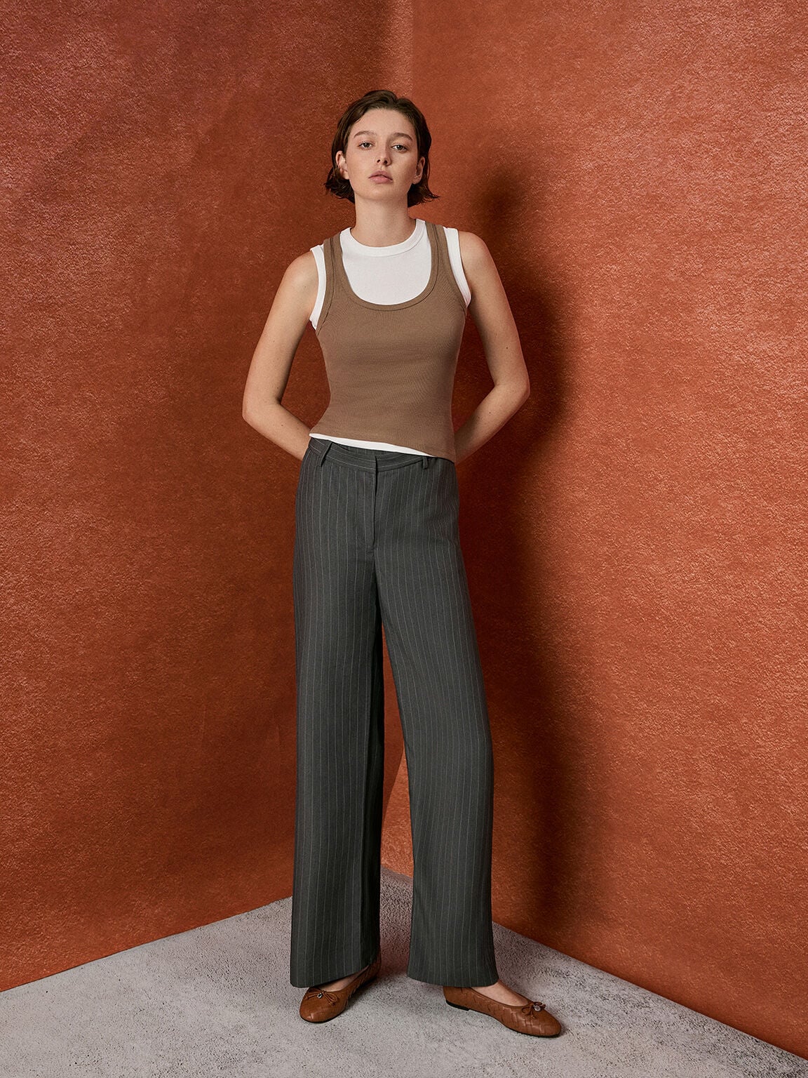 Ivette Woven Bow Ballet Flats - Brown | CHARLES & KEITH