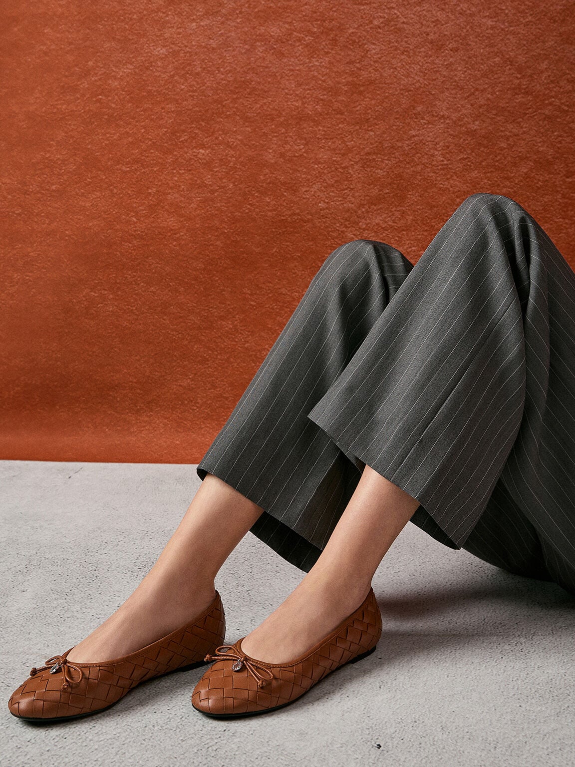 Ivette Woven Bow Ballet Flats - Brown | CHARLES & KEITH