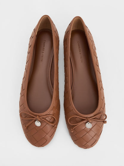 Ivette Woven Bow Ballet Flats - Brown | CHARLES & KEITH
