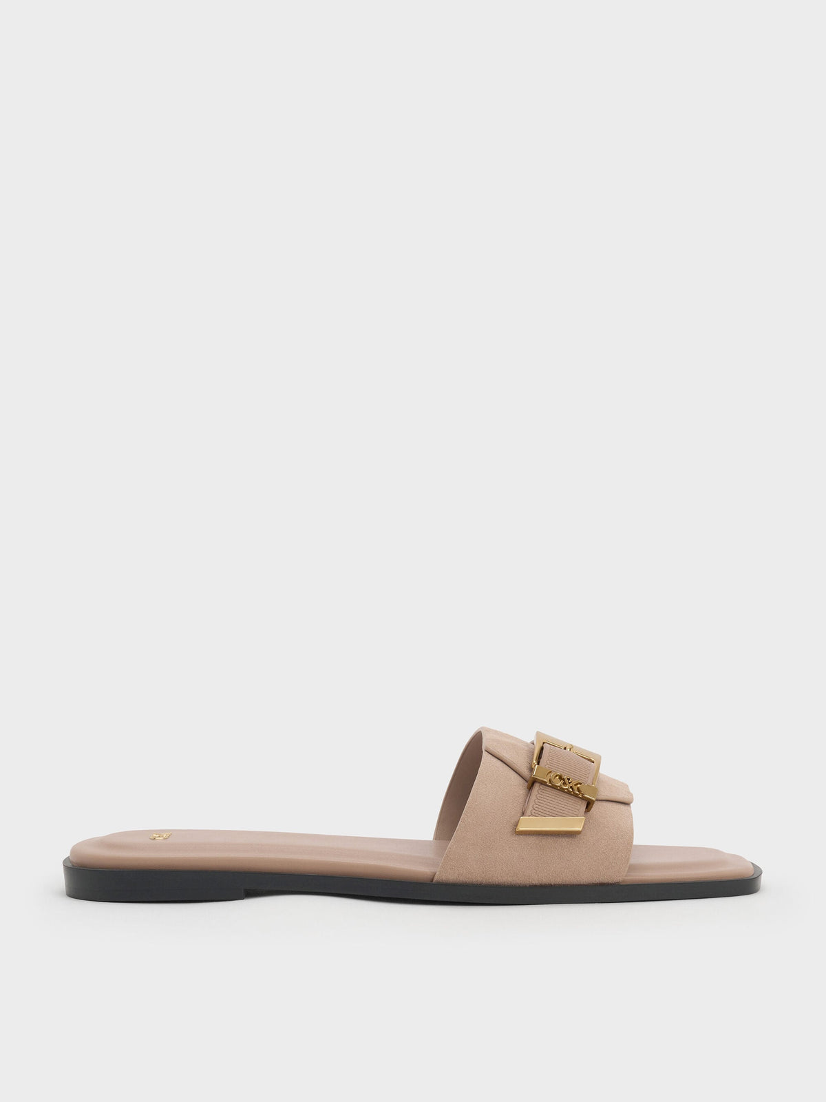 Whitney Suede & Leather Slide Sandals - Taupe | CHARLES & KEITH
