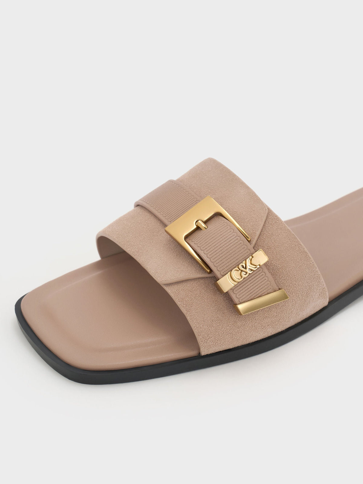 Whitney Suede & Leather Slide Sandals - Taupe | CHARLES & KEITH