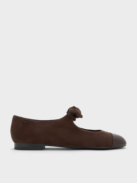 Suede & Leather Mary Janes - Dark Brown Textured | CHARLES & KEITH