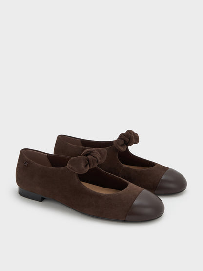 Suede & Leather Mary Janes - Dark Brown Textured | CHARLES & KEITH