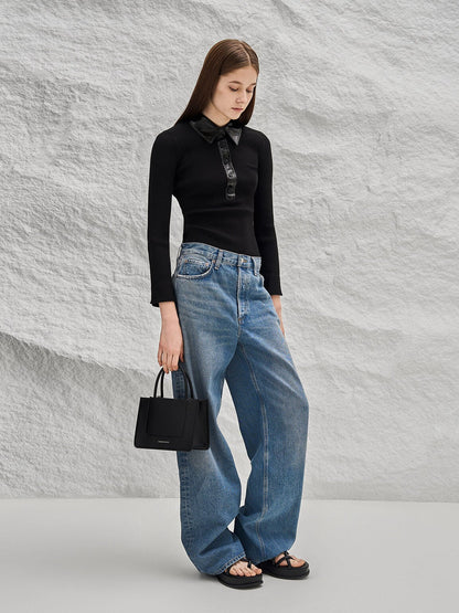 Strappy Tubular Wedge Sandals - Black | CHARLES & KEITH