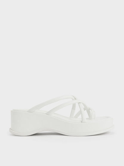 Strappy Tubular Wedge Sandals - White | CHARLES & KEITH