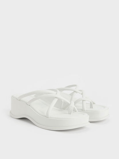 Strappy Tubular Wedge Sandals - White | CHARLES & KEITH