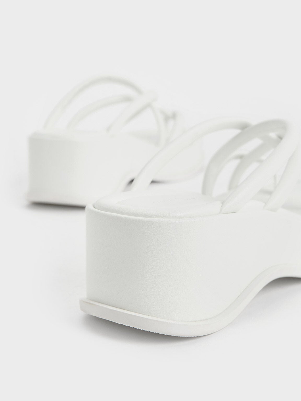 Strappy Tubular Wedge Sandals - White | CHARLES & KEITH