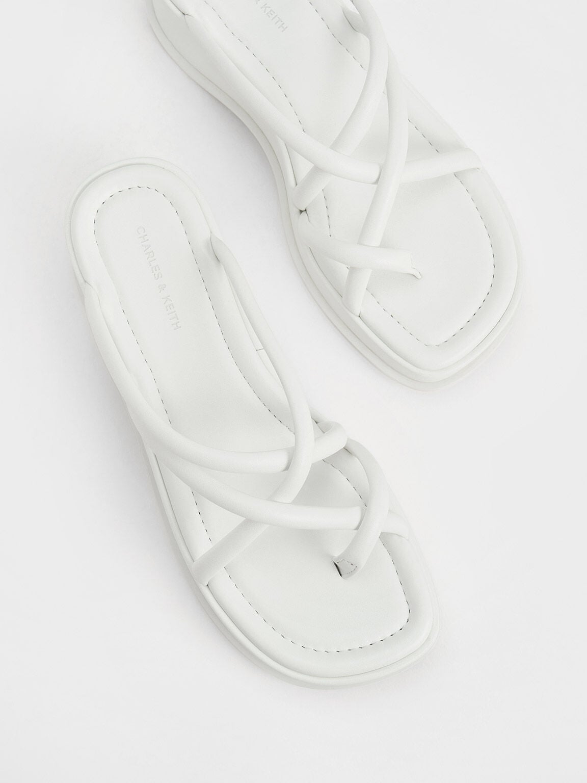 Strappy Tubular Wedge Sandals - White | CHARLES & KEITH