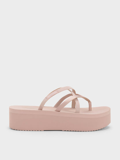 Levy Satin Strappy Flatform Sandals - Light Pink | CHARLES & KEITH