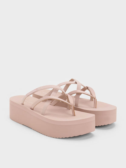 Levy Satin Strappy Flatform Sandals - Light Pink | CHARLES & KEITH