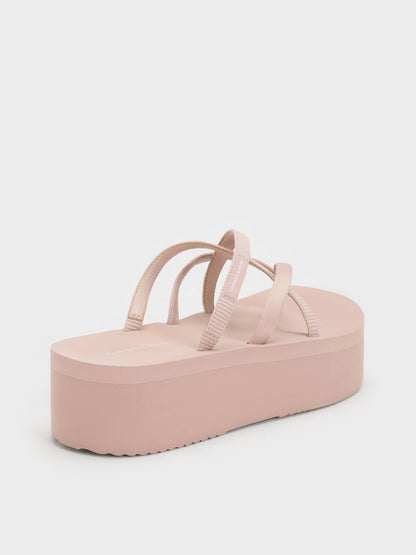 Levy Satin Strappy Flatform Sandals - Light Pink | CHARLES & KEITH