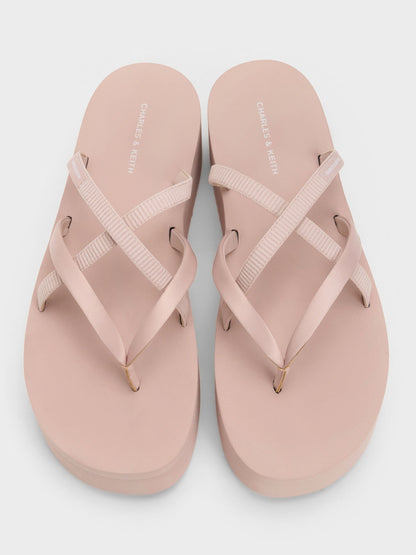 Levy Satin Strappy Flatform Sandals - Light Pink | CHARLES & KEITH