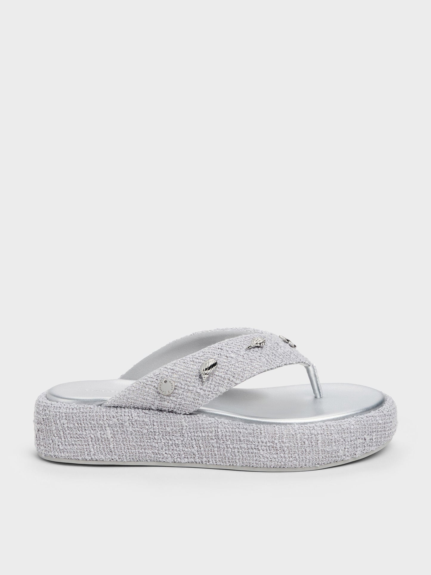 Tweed Beach Flatform Thong Sandals - Silver | CHARLES & KEITH