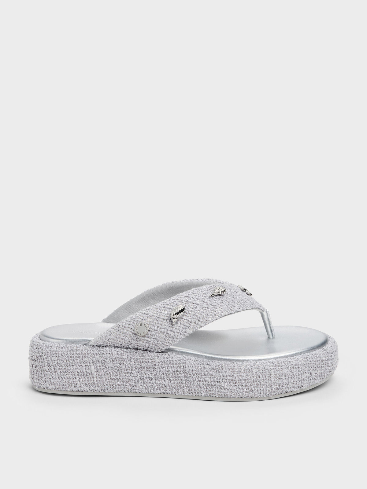 Tweed Beach Flatform Thong Sandals - Silver | CHARLES & KEITH