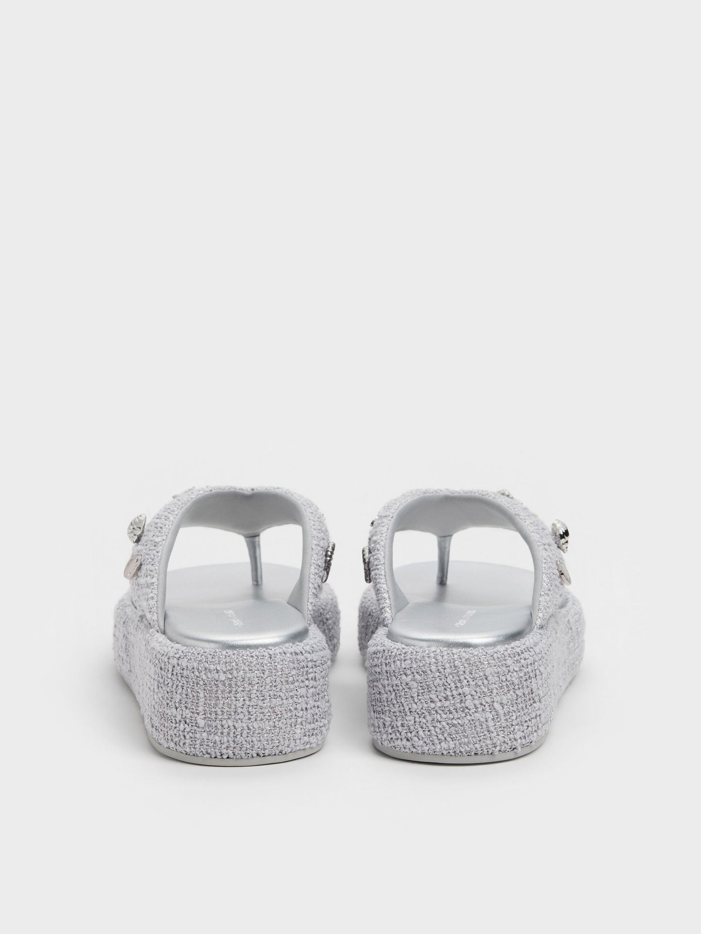 Tweed Beach Flatform Thong Sandals - Silver | CHARLES & KEITH