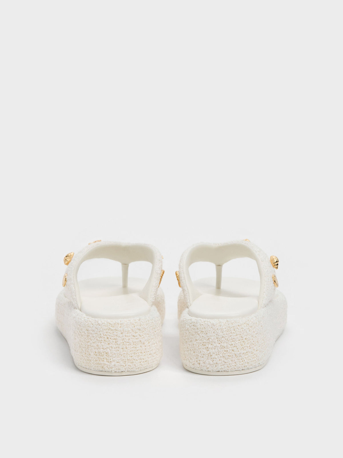 Tweed Beach Flatform Thong Sandals - Chalk | CHARLES & KEITH