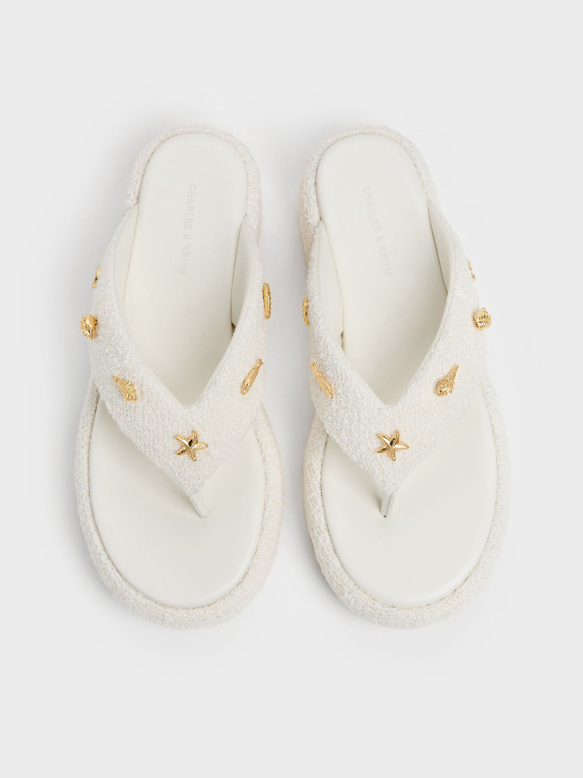Tweed Beach Flatform Thong Sandals - Chalk | CHARLES & KEITH