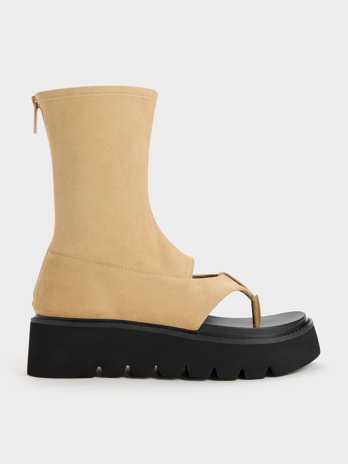 Laine Faux Suede Platform Boot Sandals - Sand | CHARLES & KEITH