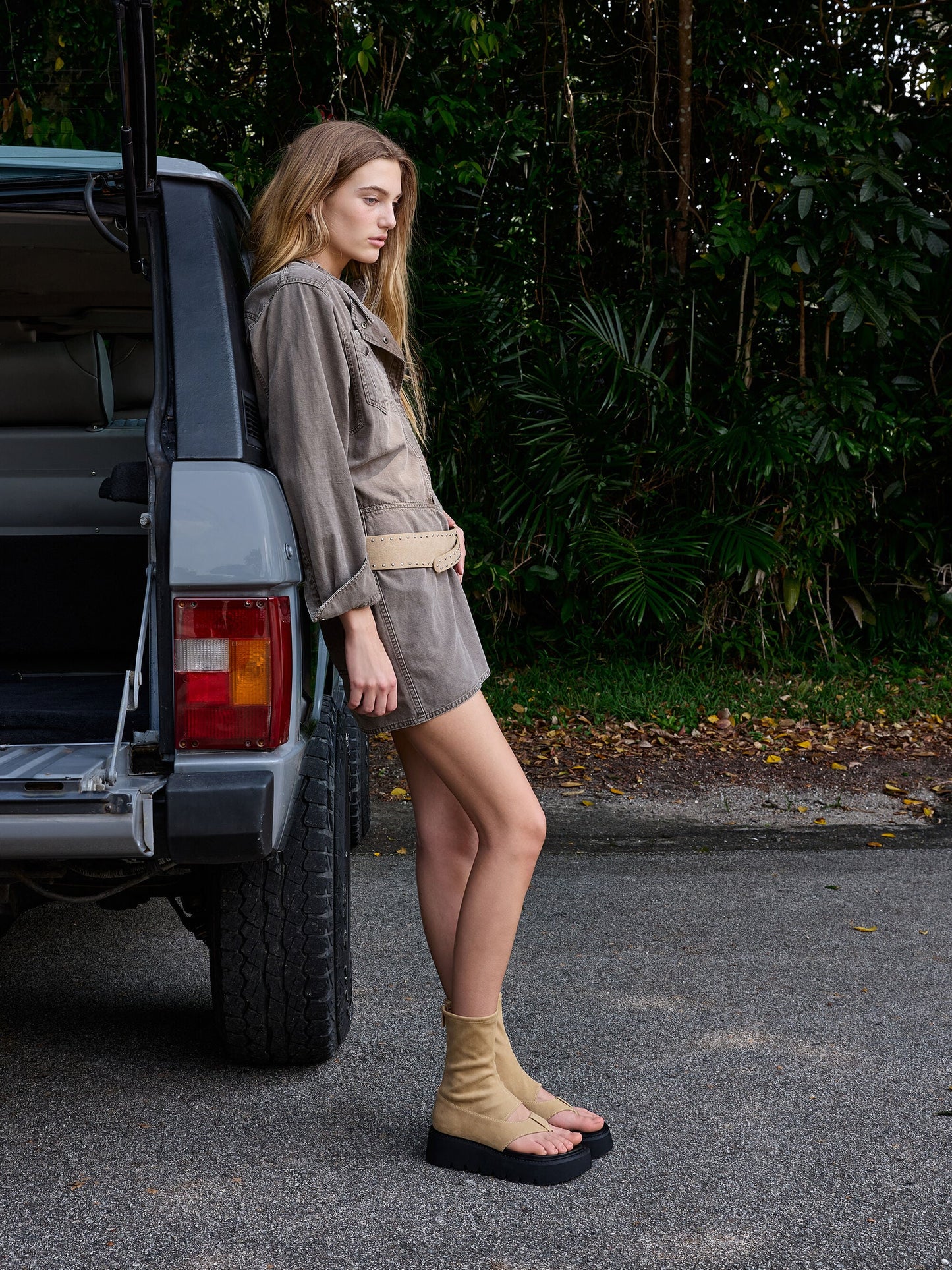 Laine Faux Suede Platform Boot Sandals - Sand | CHARLES & KEITH