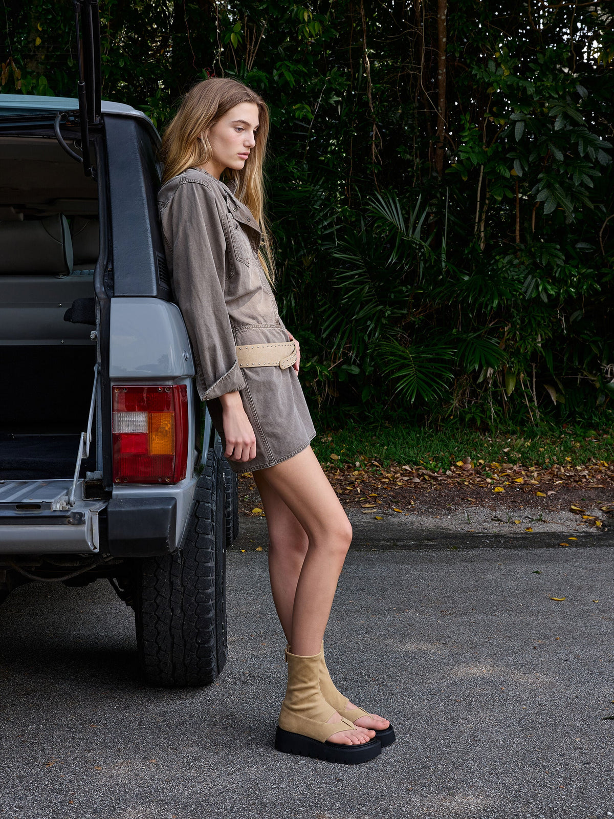 Laine Faux Suede Platform Boot Sandals - Sand | CHARLES & KEITH