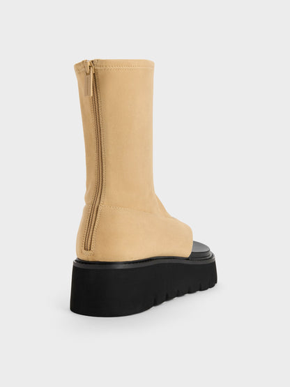 Laine Faux Suede Platform Boot Sandals - Sand | CHARLES & KEITH