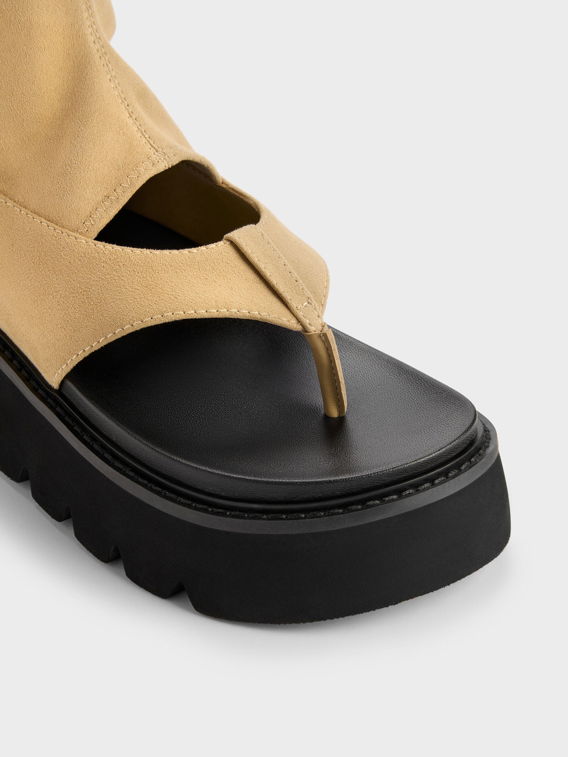 Laine Faux Suede Platform Boot Sandals - Sand | CHARLES & KEITH