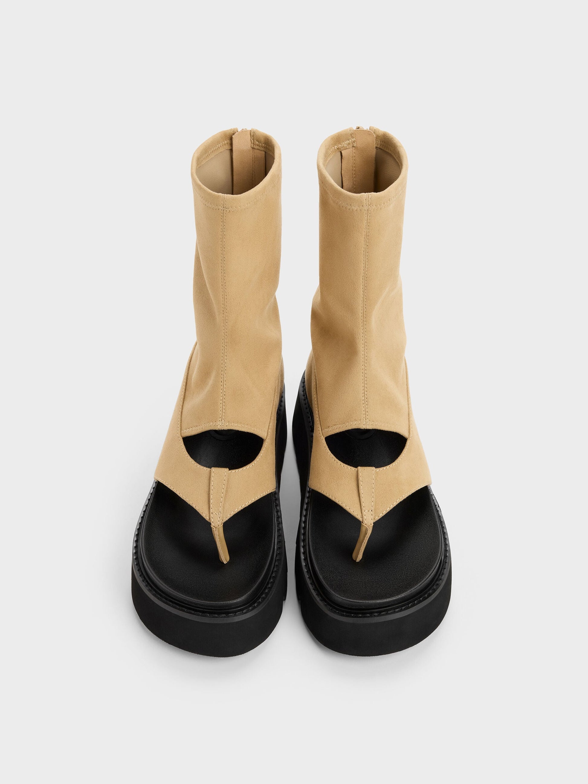 Laine Faux Suede Platform Boot Sandals - Sand | CHARLES & KEITH